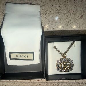 Gucci Gold and Crystals GG Pendant Necklace